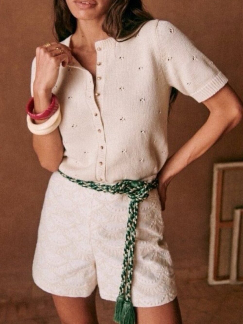 Sezane Elisou Embroidered Shorts in Ecru